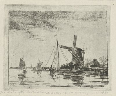 Riviergezicht met molen door Jacobus van Gorkom jr.