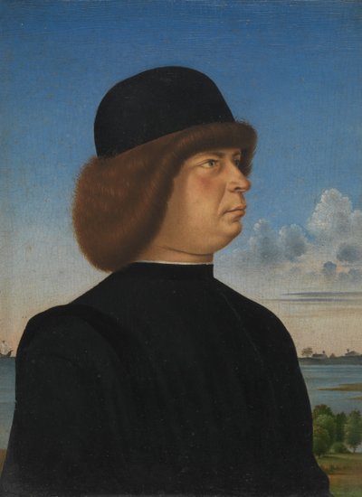 Portret van Alvise Contarini, verso Een vastgebonden ree, ca. 1485-95 door Jacometto Veneziano