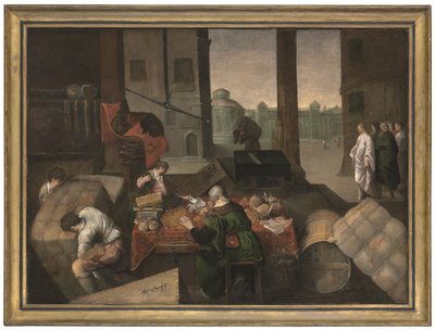 De roeping van de heilige Mattheus (olieverf op doek) door Jacopo (1510 92) (circle) Bassano