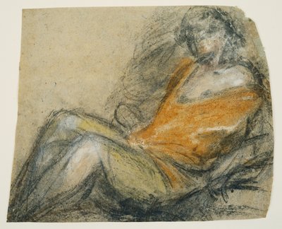 Studie van een liggend figuur, ca. 1567 (zwarte pen, krijt & grafietpen op grijs papier) door Jacopo (1510 92) Bassano