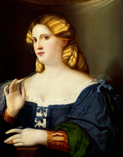 Vrouw met waaier door Jacopo (c.1480 1528) Palma