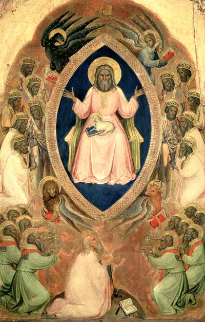 God de Vader op de Troon uit het Polyptiek van de Apocalyps, na 1343 door Jacopo Alberegno