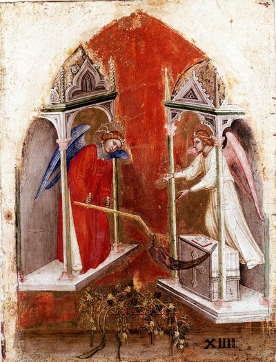 Polyptiek van de Apocalyps: binnenste linker paneel. De oogst door Jacopo Alberegno