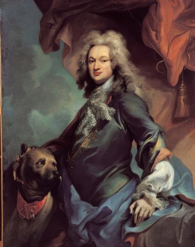 Portret van een heer met dog door Jacopo Amigoni