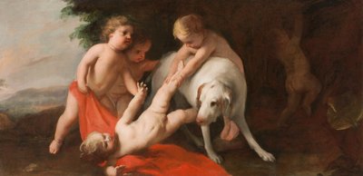 Putti spelen met hond door Jacopo Amigoni