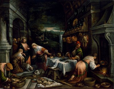 Christus in het huis van Maria, Martha en Lazarus door Jacopo Bassano