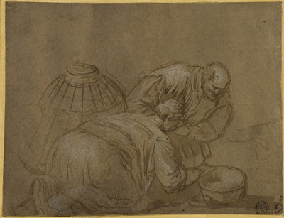 Boerenpaar kijkt in een mand door Jacopo Bassano