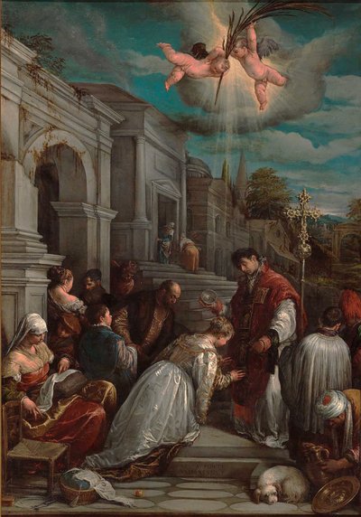 Sint Valentijn doopt Sint Lucilla door Jacopo Bassano il vecchio