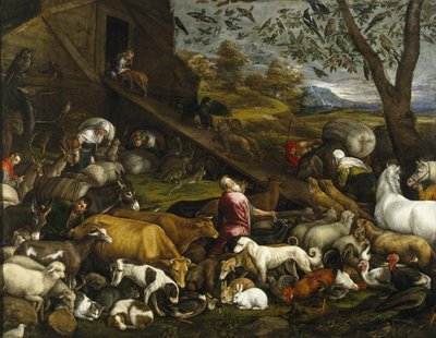 De dieren gaan aan boord van Noachs Ark door Jacopo Bassano il vecchio