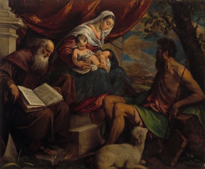 Maagd en Kind met Johannes de Doper en Sint Antonius de Abt, 1560s door Jacopo Bassano il vecchio