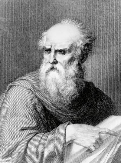 Portret van Marcus Vitruvius Pollio bekend als Vitruvius (1e eeuw v.Chr.), Romeins architect en schrijver, gravure door Jacopo Bernardi gebaseerd op een tekening van Vincenzo Ray door Jacopo Bernardi