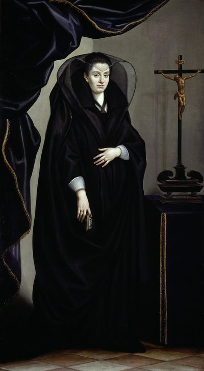 Portret van een edelvrouw in rouwkleding door Jacopo Chimenti