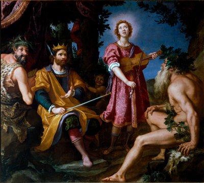 Het oordeel van Midas, tussen de sater Marsyas en Apollo door Jacopo Chimenti Empoli