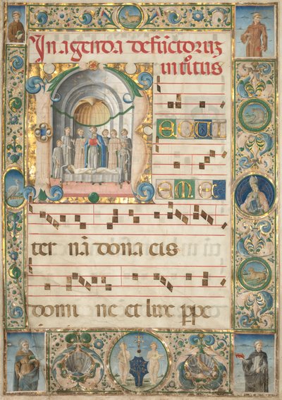 Blad uit een Graduaal: Initiaal (R) met Mis voor de Doden (recto) door Jacopo Filippo d