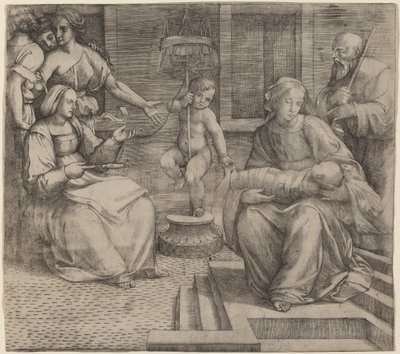 Heilige Familie met Sint-Elizabeth en de jonge Sint-Jan de Doper door Jacopo Francia