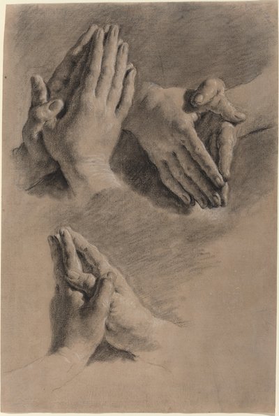 Drie studies van handen gevouwen in gebed door Jacopo Guarana
