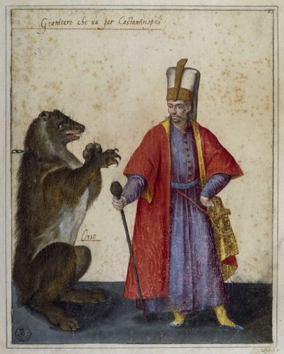 Janissery en beer, tekening door Jacopo Ligozzi (1547-1626) door Jacopo Ligozzi