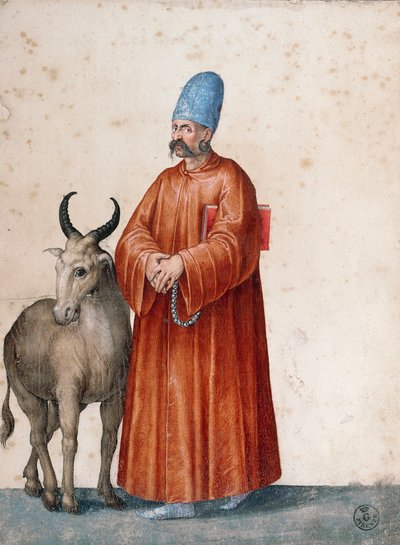 Turkse man met geit, tekening door Jacopo Ligozzi door Jacopo Ligozzi