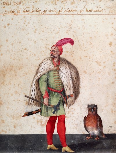 Turkse soldaat met uil, tekening door Jacopo Ligozzi door Jacopo Ligozzi