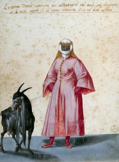 Turkse vrouw met geit, tekening door Jacopo Ligozzi door Jacopo Ligozzi
