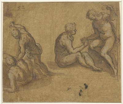 Adam en Eva onder de boom en Cain die Abel doodt door Jacopo Palma (il Giovane)