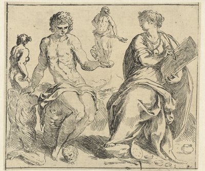 Personificaties van beeldhouwkunst en schilderkunst door Jacopo Palma (il Giovane)