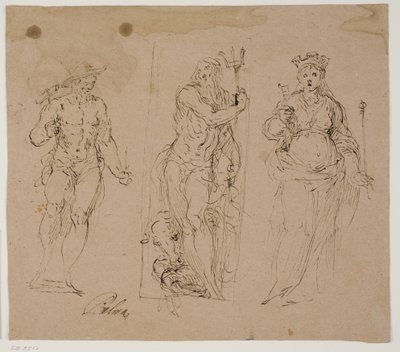 Neptunus geflankeerd door Vulcanus(?) en de personificatie van een stad door Jacopo Palma