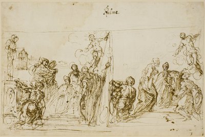 Twee compositieschetsen voor het votiefschilderij van Doge Pasquale Cicogna, Sala del Pregadi, Palazzo Ducale, Venetië door Jacopo Palma