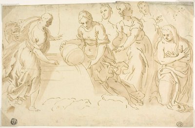Jacob en Rachel bij de bron door Jacopo Palma il Giovane