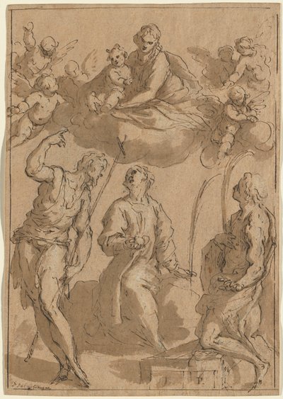 Madonna en Kind in Glorie met Heiligen Johannes de Doper, Stefanus en Laurentius door Jacopo Palma il Giovane