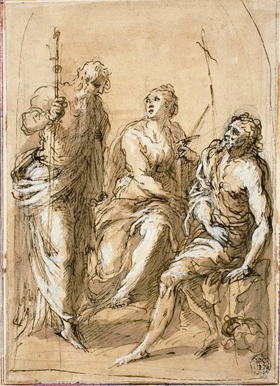 Heilige Justina van Padua op de Troon, met de Heiligen Jacobus de Mindere en Johannes de Doper door Jacopo Palma il Giovane