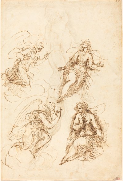 Studies voor een Aankondiging (recto) door Jacopo Palma il Giovane