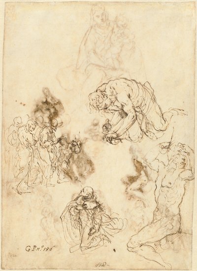 Studies van Christus die de Blinde Man Geneest, Sint Philip Benizzi, en Sint Sebastiaan door Jacopo Palma il Giovane