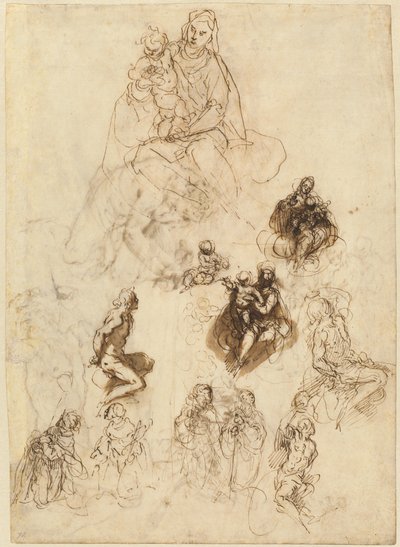 Studies van de Maagd en het Kind met heiligen door Jacopo Palma il Giovane