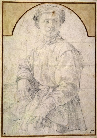 Een zittende jongeling met een pet door Jacopo Pontormo