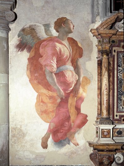 Aankondiging. Detail van de Engel - Fresco door Jacopo Pontormo