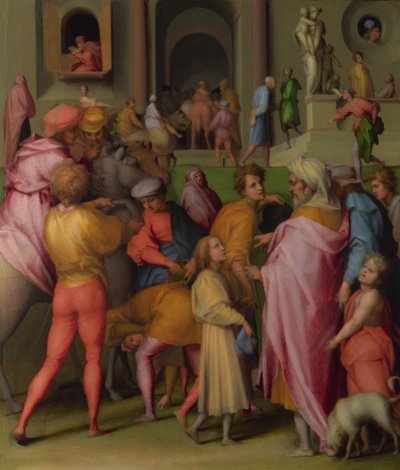 Jozef verkocht aan Potifar uit Scènes uit het Verhaal van Jozef, ca. 1515 door Jacopo Pontormo