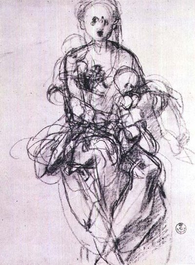 Studie van een Madonna en Kind door Jacopo Pontormo