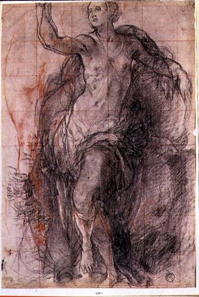 Studie van een vrouwelijke figuur met losse draperie door Jacopo Pontormo