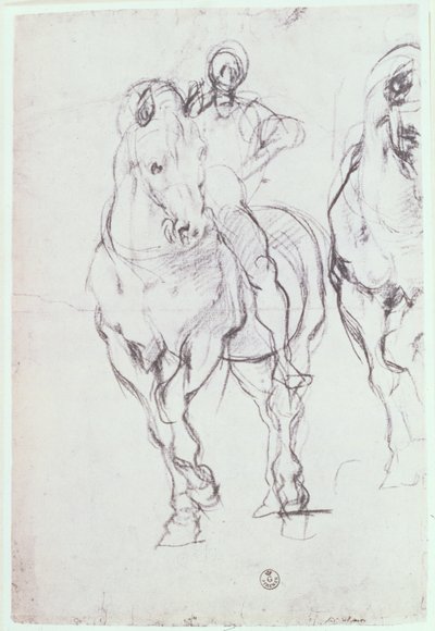 Studie van een ruiter voor De Israëlieten lessen hun dorst in de woestijn door Jacopo Pontormo