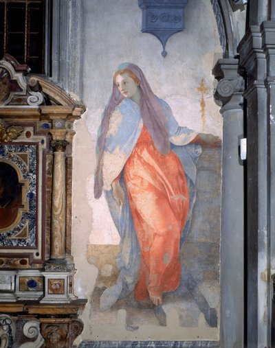 De Annunciatie, (detail) van de Maagd, c.1527 door Jacopo Pontormo