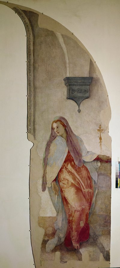 De Aankondiging, detail van de Maagd door Jacopo Pontormo