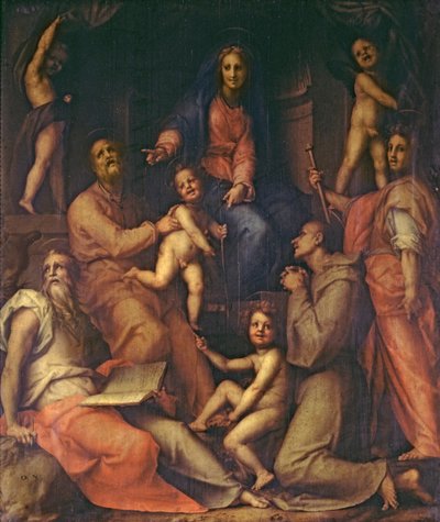 De Heilige Familie met Heiligen door Jacopo Pontormo