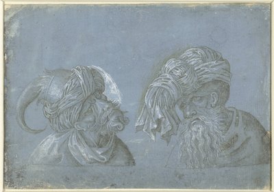 Twee hoofden van mannen met hoofddeksels door Jacopo Ripanda (attributed to)