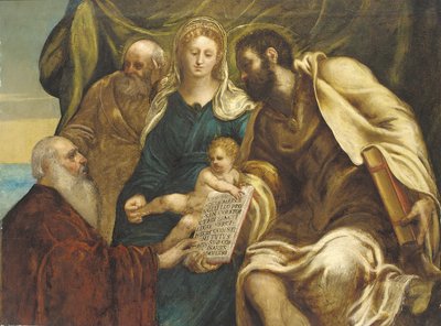 De Heilige Familie en de Doge Ranieri door Jacopo Robusti (studio of) (attr. to) Tintoretto