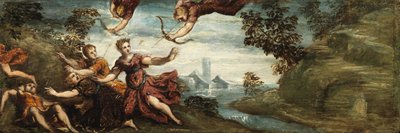 Apollo en Artemis doden de kinderen van Niobe, c.1545-48 door Jacopo Robusti (workshop of) Tintoretto