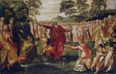 Mozes slaat op de rots door Jacopo Robusti (workshop of) Tintoretto