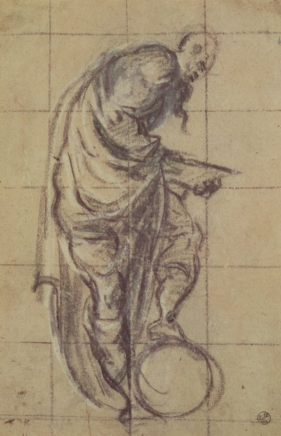 Een filosoof die op een wereldbol staat door Jacopo Robusti Tintoretto