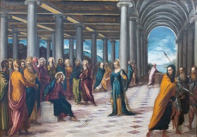 Christus en de overspelige vrouw door Jacopo Robusti Tintoretto