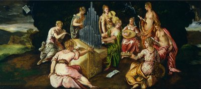 Wedstrijd tussen Muzen en Pierides, door Jacopo Robusti bekend als Tintoretto (1519-1594) door Jacopo Robusti Tintoretto